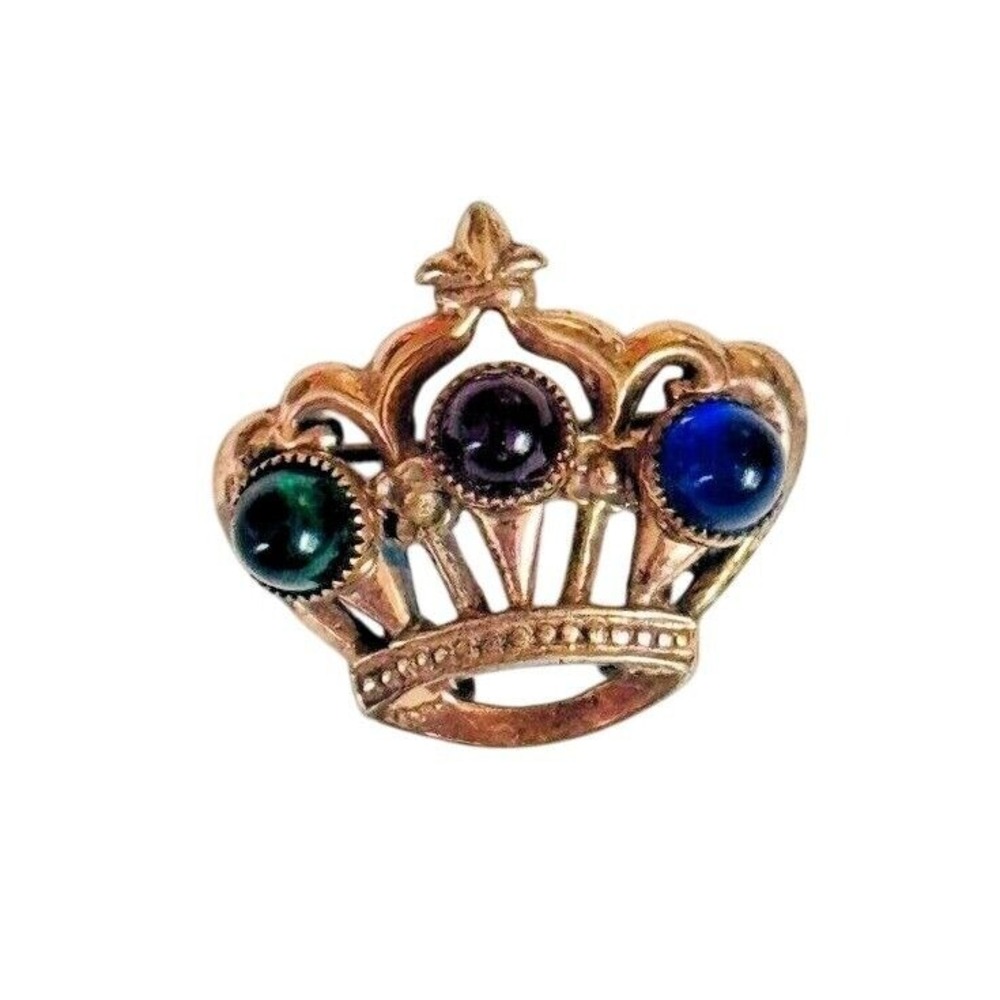 VTG Royal Crown Gripoix Brooch pin pendant Regal Glass Cabochon sterling Silver